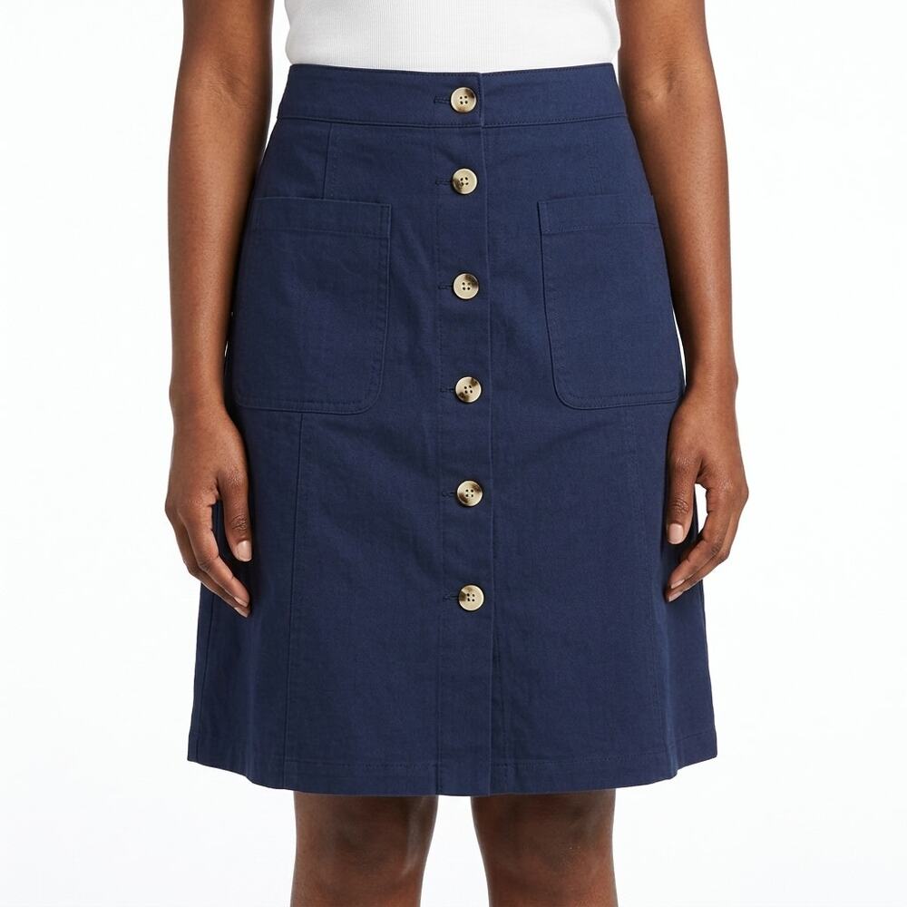 Merona Blue A-Line Knee Length Lined Button Front Skirt Women Size 10